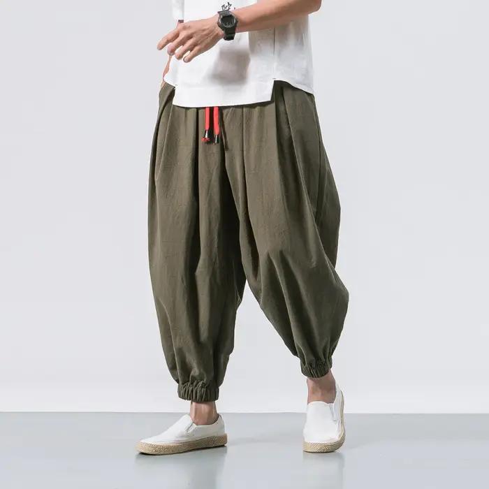 FGKKS printemps hommes sarouel ample lin chinois surpoids pantalons de survêtement de haute qualité