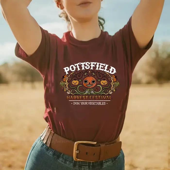 Pottsfield – T-shirt d'halloween au mur de jardin, image Vintage de Festival de récolte, citrouille