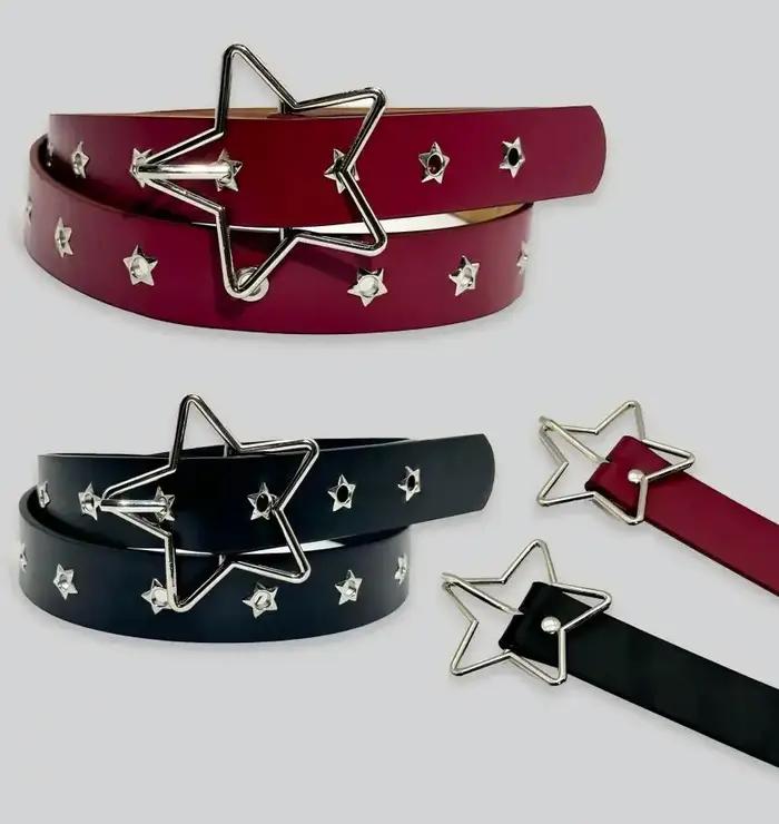 Ceinture décorative à boucle étoile de style punk avec plusieurs trous, petits yeux en forme d'étoil