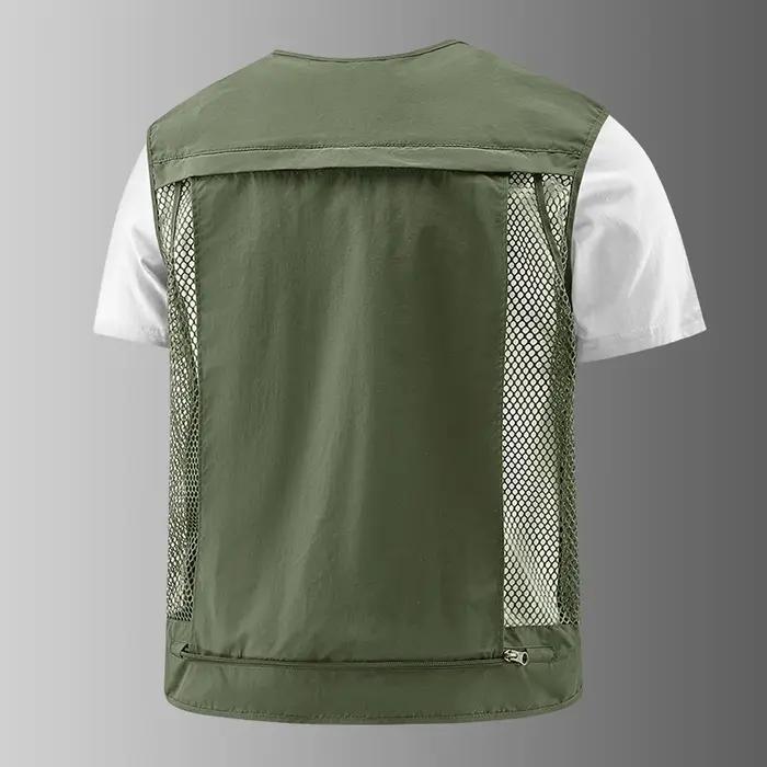 Gilet de pêche respirant en maille avec poches zippées, idéal pour les activités de plein air et le