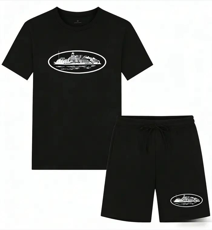 Nouvelle collection été 2026 : Ensemble décontracté deux pièces imprimé bateau, t-shirt et short amp