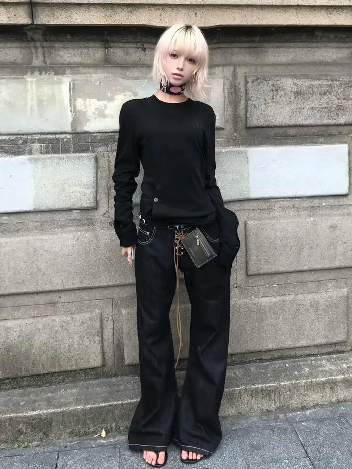 Genayooa gothique Vintage T-shirt femmes à manches longues bouton Y2k rétro noir Grunge hauts Street