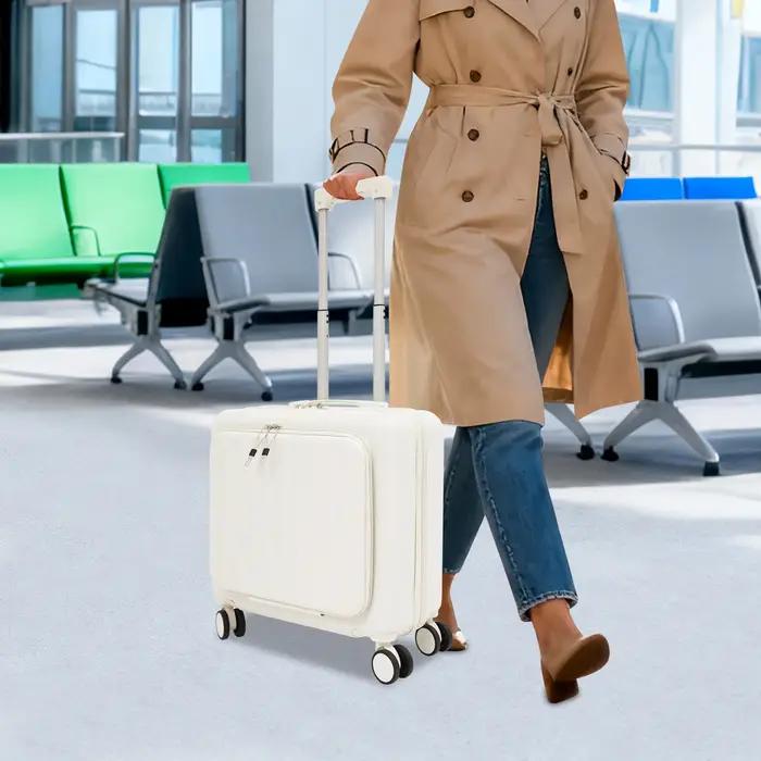 Valise cabine ABS 18 pouces avec ouverture frontale 180° ° Valise de voyage avec compartiment pour