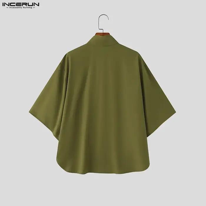 INCERUN hommes chemise solide col montant à manches courtes hommes vêtements en vrac Style coréen St