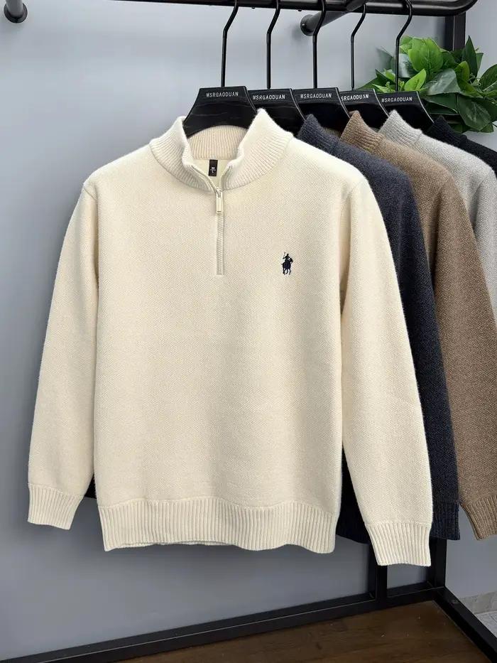 Marque de luxe zip demi col roulé pull hommes haut de gamme mode poney Golf broderie hiver velours é