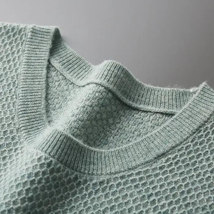 T-Shirt tricoté en laine mérinos pour hommes, col rond, aiguille en nid d'abeille, gilet à manches c