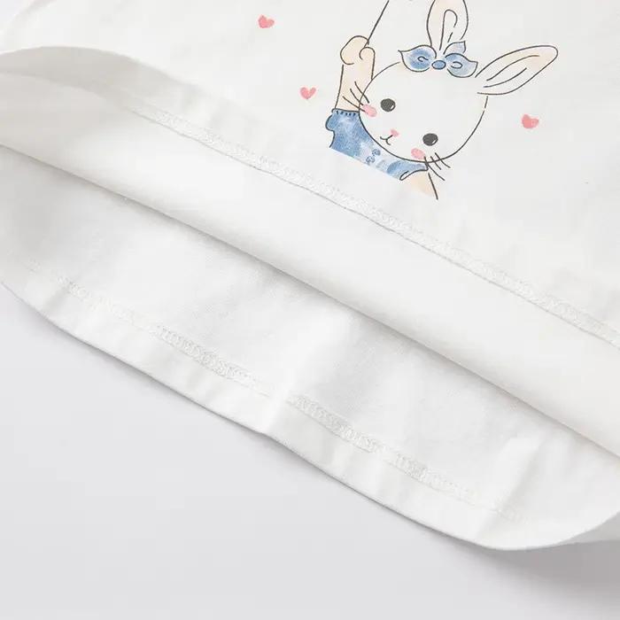T-shirt manches bouffantes fille blanc DB2221905 - Haut imprimé dessin animé David Bella collection