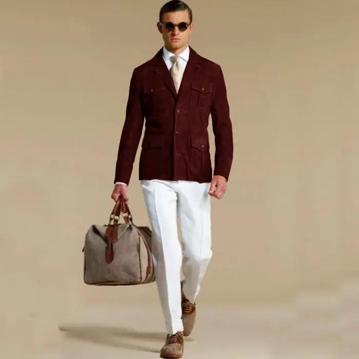 Blazer en daim pour hommes, costume élégant, robe à simple boutonnage, costumes modernes pour hommes