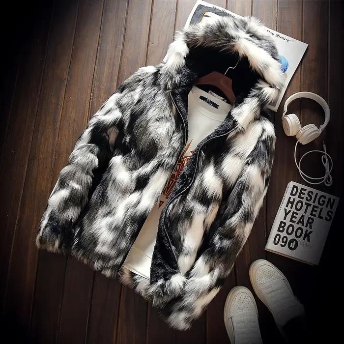 Manteau en fourrure de renard simulé pour hommes, vestes UNIS issantes à capuche, garde au chaud, mi