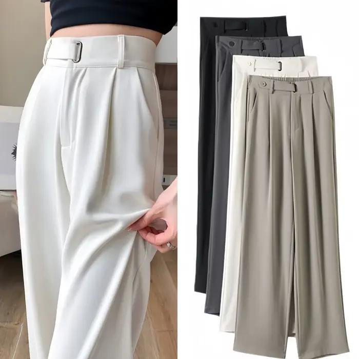 Pantalon large taille haute uni pour femme, nouvelle collection printemps-été 2026, élégant, droit,