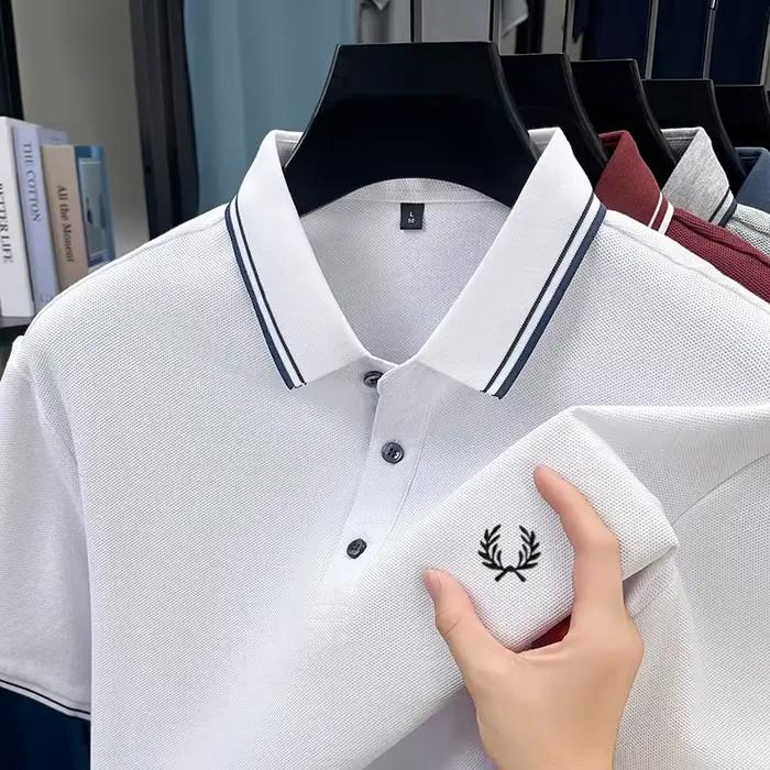 Polo à manches courtes pour hommes, 100% coton pur, brodé, décontracté, à la mode, respirant, confor