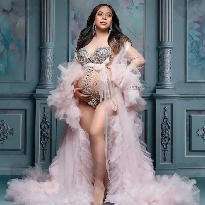 Combinaison de maternité Sexy à haute élasticité, body en tissu Spandex avec perles d'eau et diamant