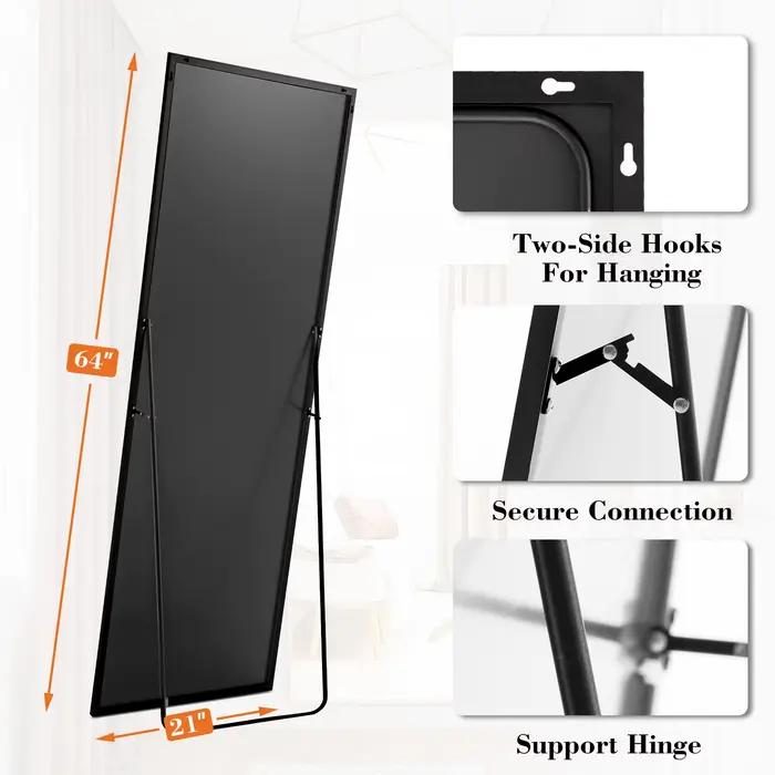 JHK 64 "x 21" miroir mural complet miroirs muraux suspendus ou inclinés avec support cadre en alliag