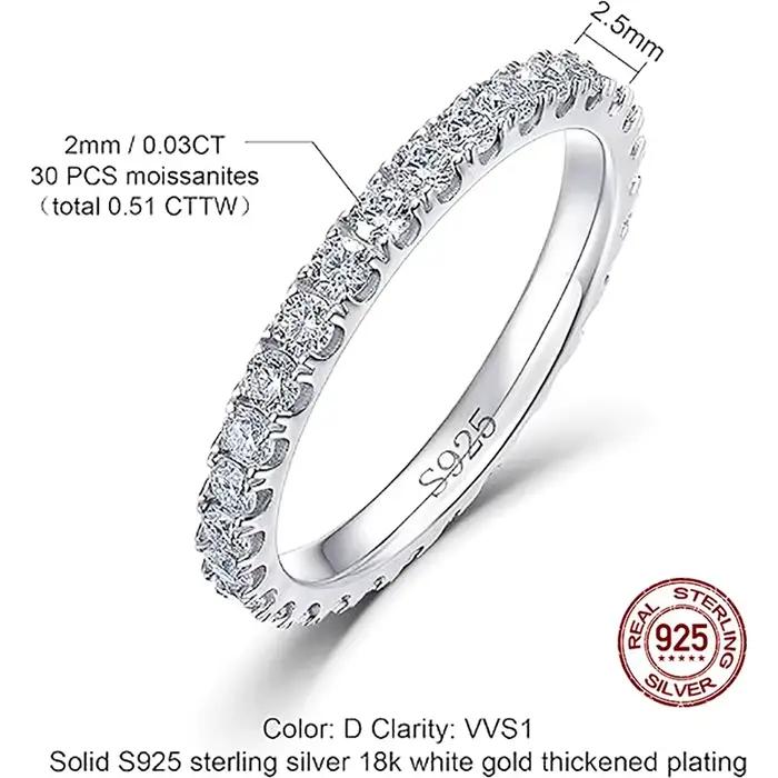 ALLNOEL 2mm bague Moissanite complète pour femmes couleur D VVS1 femme bague à queue unique 925 bagu