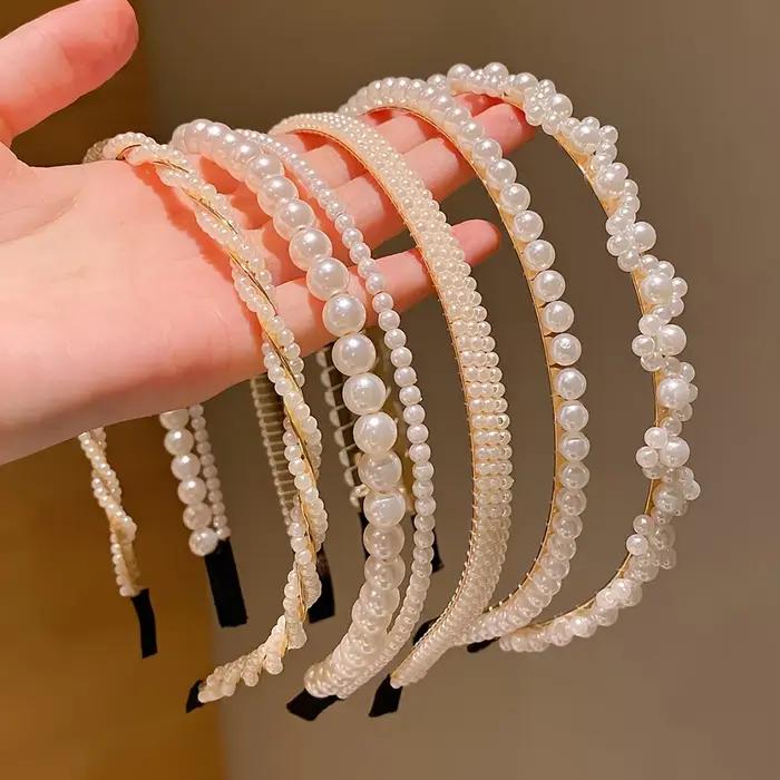 5 pièces d'accessoires pour cheveux de princesse pour filles, bandeaux en perles d'imitation pour en