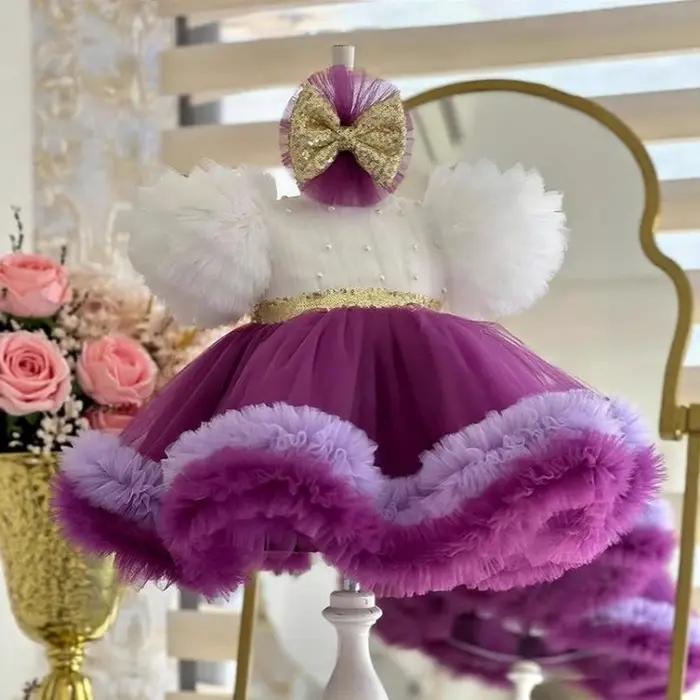 Robe tutu à manches courtes pour filles, tenue de scène pour enfants, robe de performance pour conco