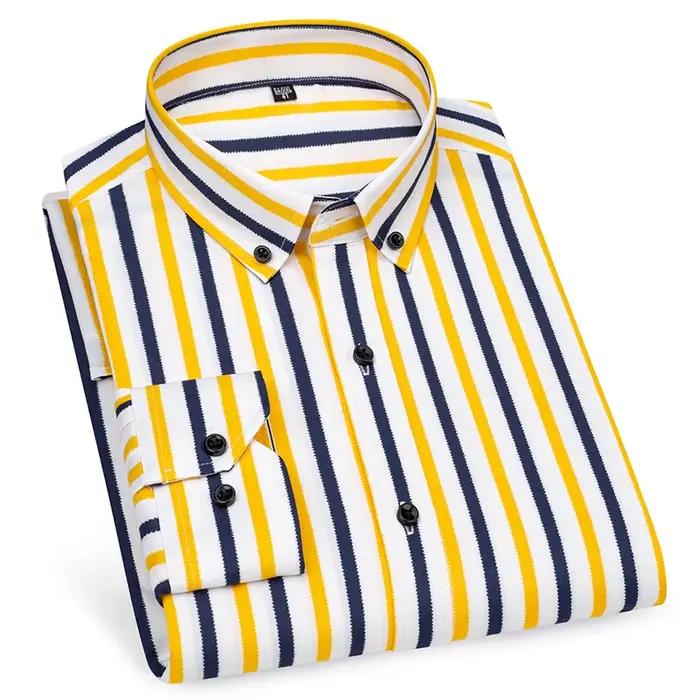 Chemise à manches longues pour hommes, décontractée, à rayures, sans repassage, de haute qualité, sl