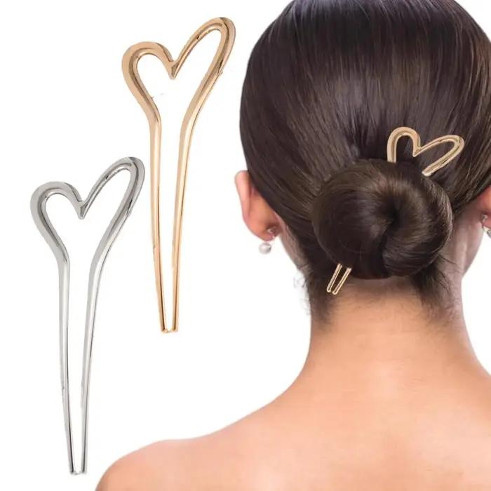 Épingles à cheveux françaises pour femmes, 1 pièce, en alliage doré en forme de U, poignée magique,