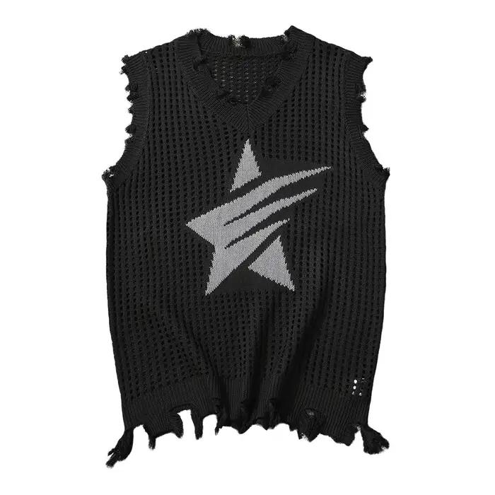 Gilet tricoté pour hommes, mode d'été, motif étoile, gilet en maille, décontracté, sans manches, res