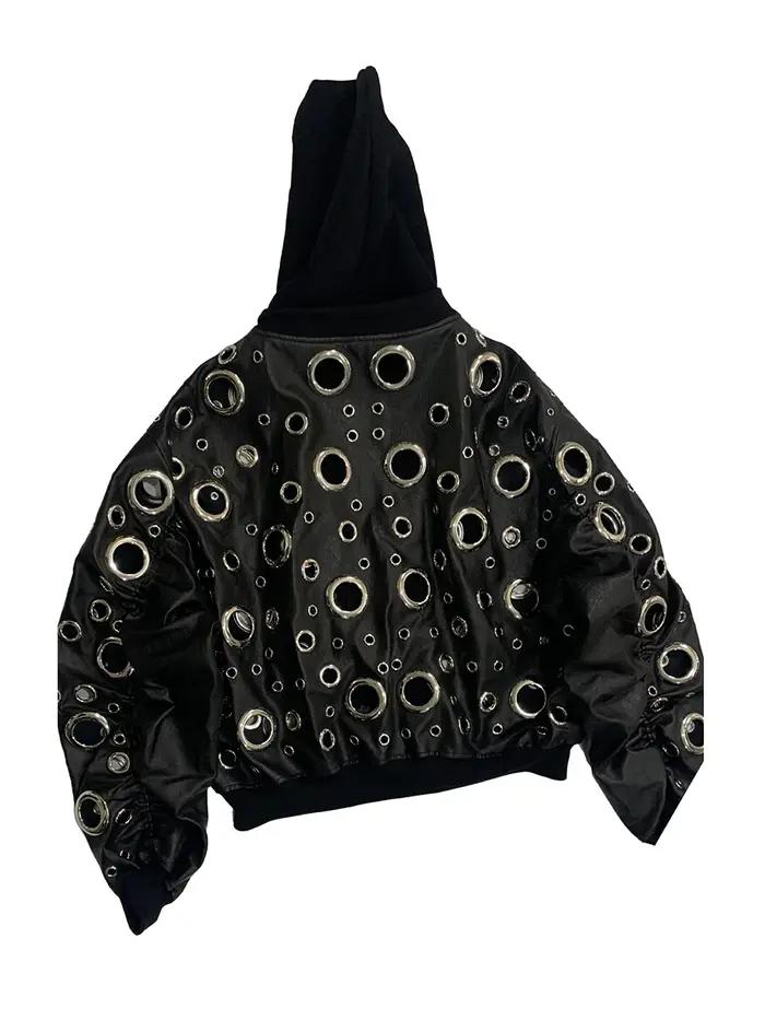 Automne surdimensionné évider veste en cuir Pu hommes trou Cool luxe concepteur faux 2 pièces mode e