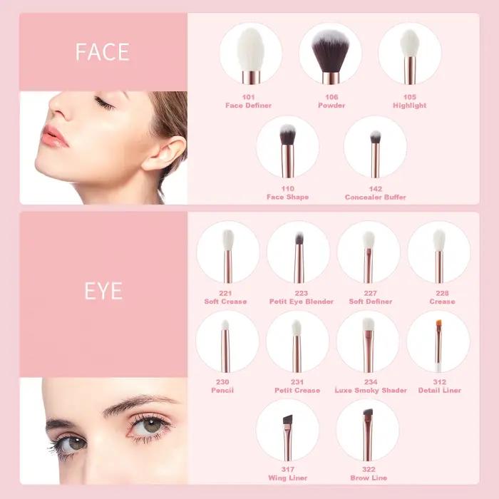 Jessup – ensemble de pinceaux de maquillage professionnels, 15 pièces, brosse de maquillage naturel-