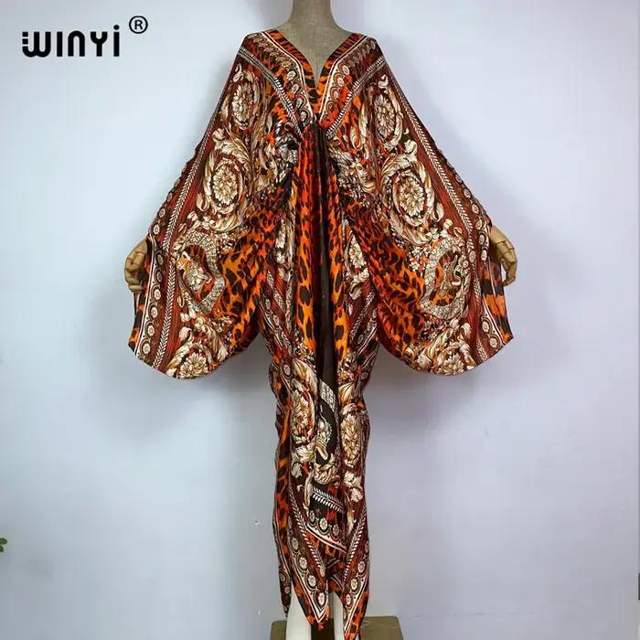WINYI – caftan de plage Sexy, sensation de soie, rayonne, imprimé à la mode, Maxi, robes longues pou