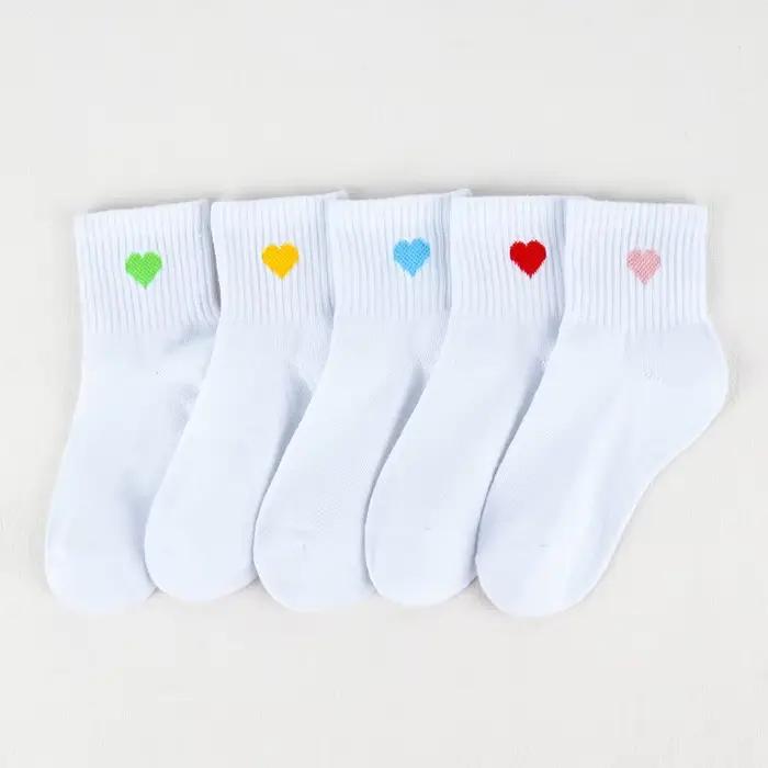 Chaussettes Blanches Confortables à Motif de Cœur pour Fille, 5 Paires