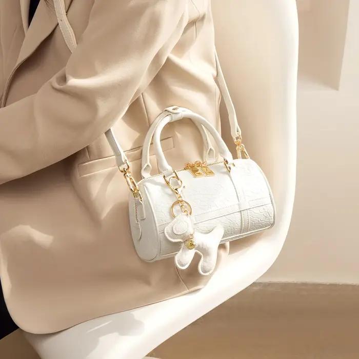 FOXER 2026 Nouveau Sac à Main Femme Tendance Sac Baril en Cuir de Vachette Texturé Sac Bandoulière D