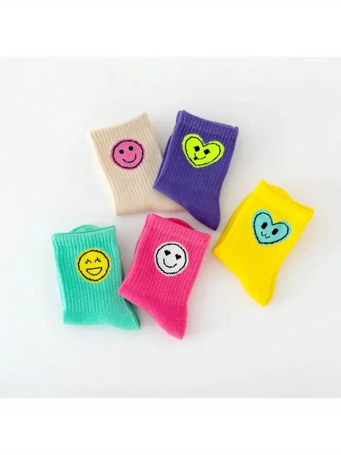 5 paires de nouvelles chaussettes pour enfants quatre saisons avec expressions de visages souriants