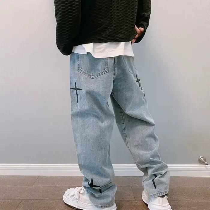Jean imprimé pour hommes, Streetwear, Baggy, jambes larges, mode coréenne, drapé, droit, décontracté