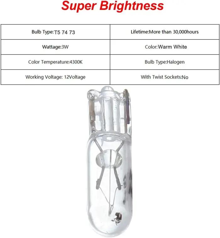 100 pièces T5 ampoule en verre tableau de bord de voiture feu stop lampe phares lampe 1.2W 12V voitu