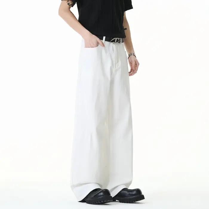 Jean en coton pour homme tendance printemps 2026, coupe large décontractée, longueur au sol, pantalo