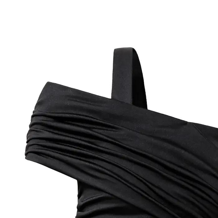 Robe d'été noire pour filles, couleur unie, écharpe, manches courtes, froncée, à plusieurs niveaux,
