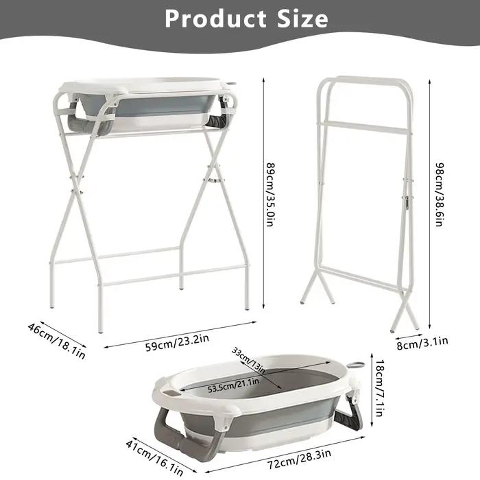 Baignoire pour bébé 3 en 1 avec support, baignoire pliable pour nouveau-né à tout-petit avec thermom