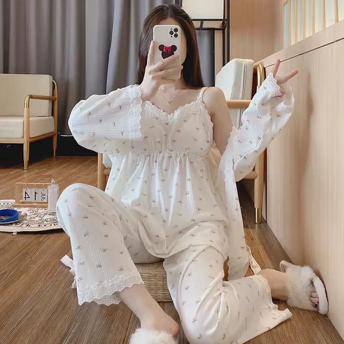 3 pièces/ensemble coton vêtements de nuit de grossesse chemise de nuit d'allaitement vêtements de nu