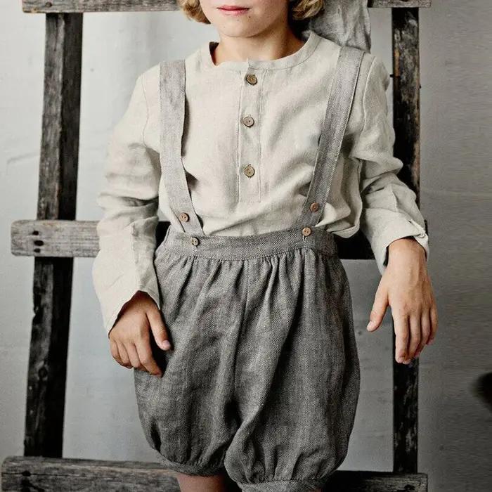 Chemise décontractée en coton et lin pour enfants, nouvelle collection automne 2026, style rétro Mor
