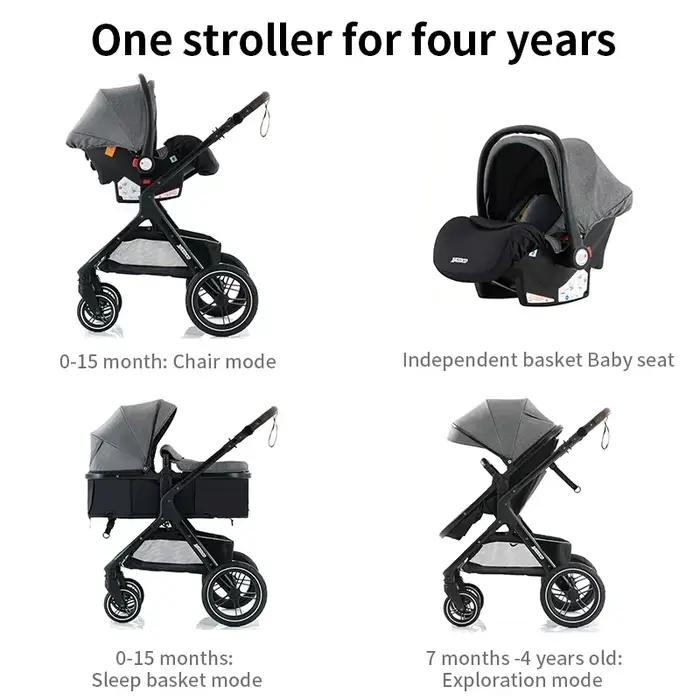 Poussette 3-en-1 pour bébé, adaptée aux enfants de 0 à 3 ans, charge maximale 25 kg, système de voya