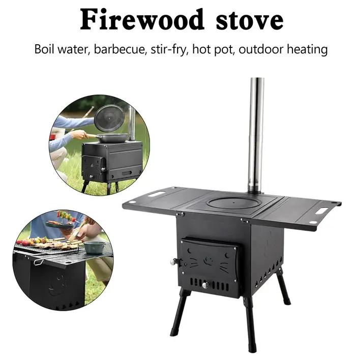 Poêle à bois portable pour camping en plein air, cuisinière de pique-nique, chauffage pliant, combus