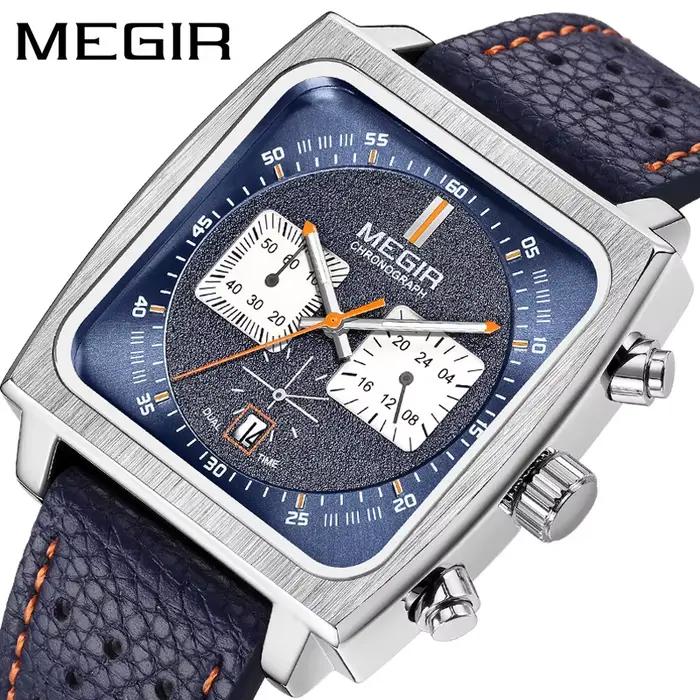 MEGIR 2182 luxe mode sport chronographe multi-fonctionnel militaire en cuir Date montres pour hommes
