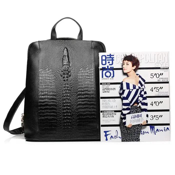 Sac à dos Zency en cuir de crocodile pour femme, 100 % véritable, sac de voyage, de travail ou d'éco