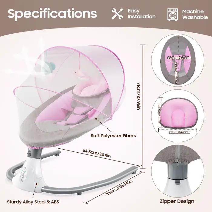 Balançoires pour bébés, balançoire pour nourrissons à 4 vitesses, 12 berceuses, balançoire électriqu