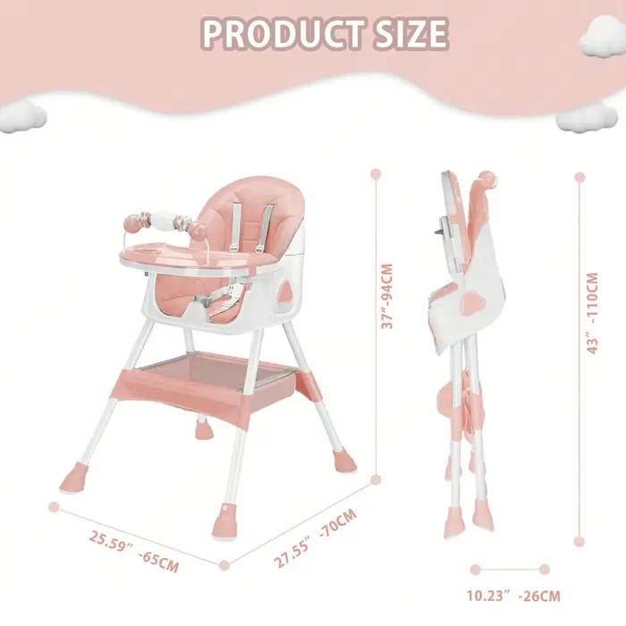 Chaise haute bébé 3 en 1 pliable et réglable - Plateau amovible et ceinture sécurité - Repose-pieds et roues