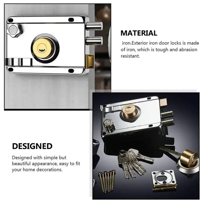 Serrure en fer antivol de sécurité pour porte exterieure en bois protection assurance multiple pour maison chalet bureau