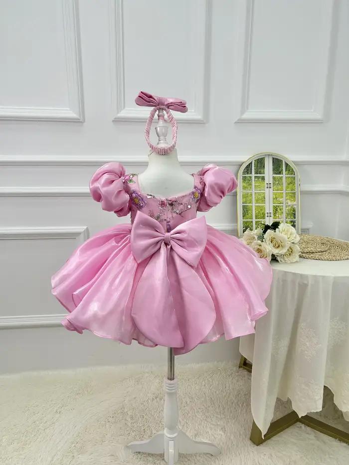Robe légère en dentelle faite à la main pour enfants, petite robe à manches volantes, robe baptive m