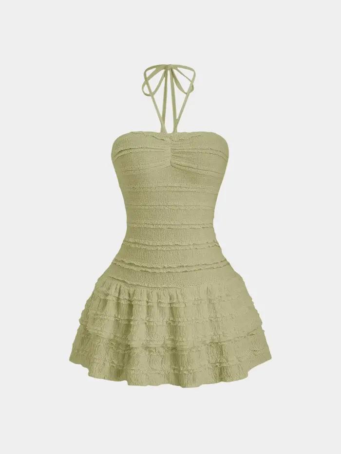 Mini jupe en tissu à haute élasticité pour femmes, couleur unie, décolleté dos nu, avec ourlet, Desi