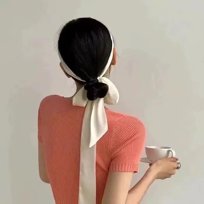 Foulard en mousseline de soie pour femmes, Style coréen, 190x5cm, couleur unie, Long bandeau, bander