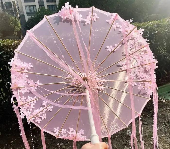 Parapluie décoratif à fleurs roses, Kimono Hanfu, accessoires de photographie de Cosplay, parapluie