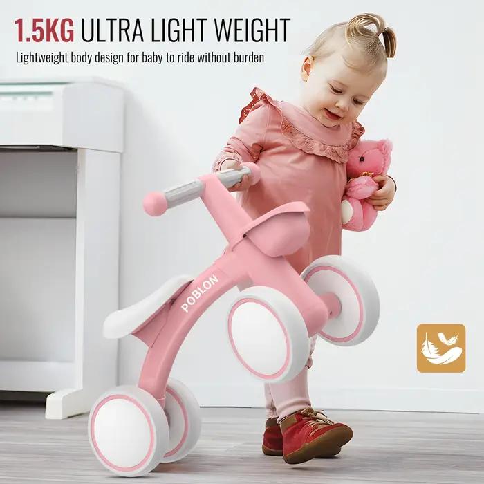 Draisienne 4 roues réglable pour bébé 12-24 mois - Portable avec panier amovible et poignée antidérapante