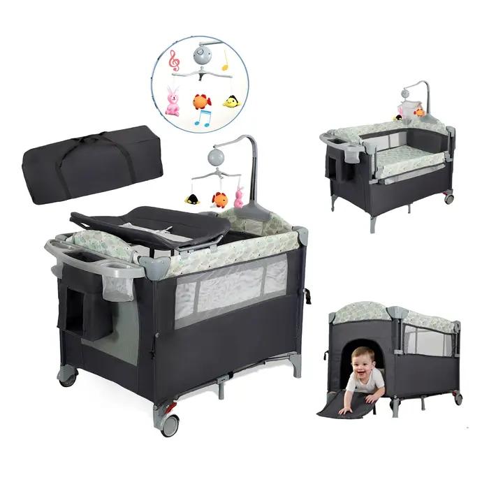 Pack n Play, parc pour bébé avec table à langer, roues verrouillables, boîte à musique, parc pliable