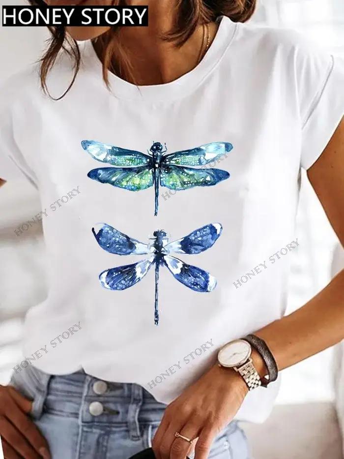 T-shirt manches courtes pour femme, col rond, imprimé papillon, libellule Vive VPN